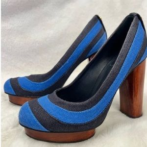 Tory Burch Joelle two tone wooden platform heel